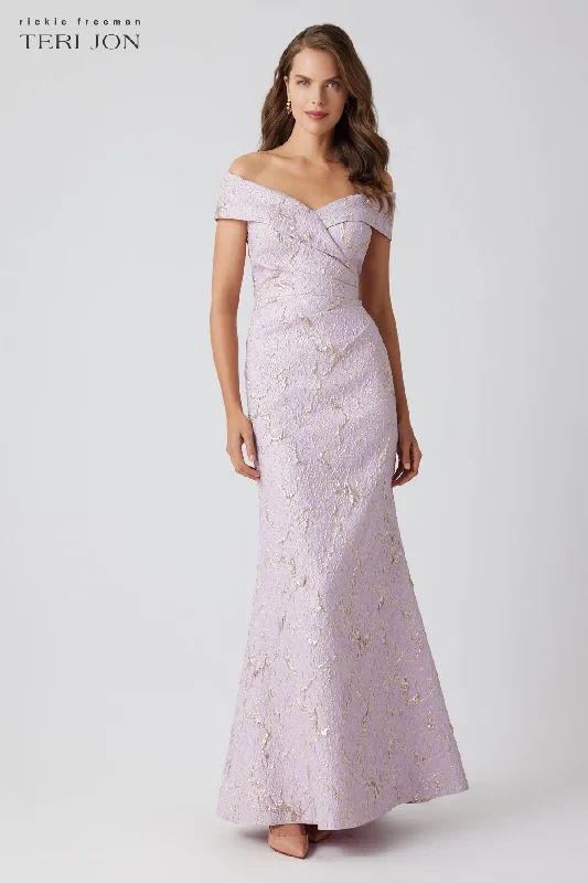 Exclusive Online Offer Metallic Jacquard Portrait Side Drape Gown