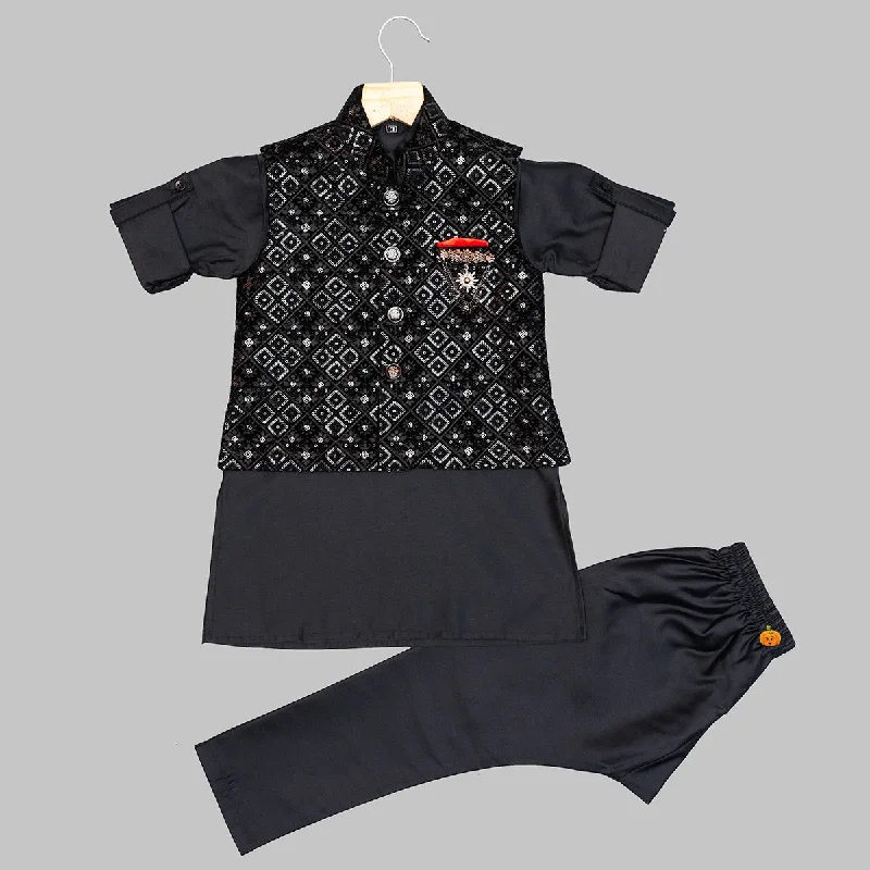 Huge Discounts Black Kurta Pajama for Boys with Jacket