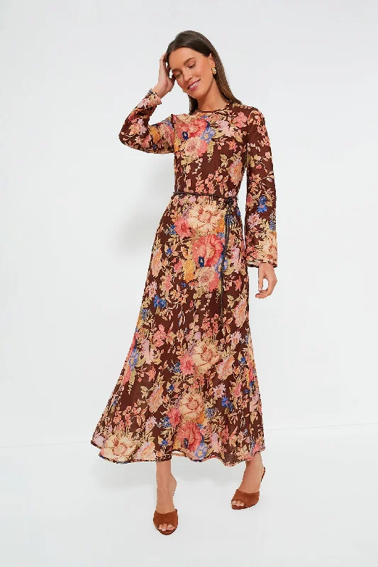 YEAR-End Clearance Chocolate Floral August Bias Long Dress