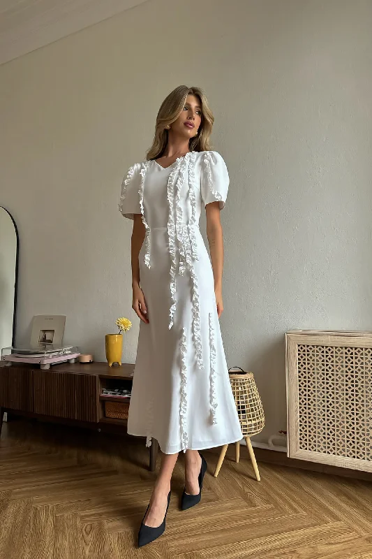 Shop and Save Short Sleeve Ruffle Detail Midi Dress