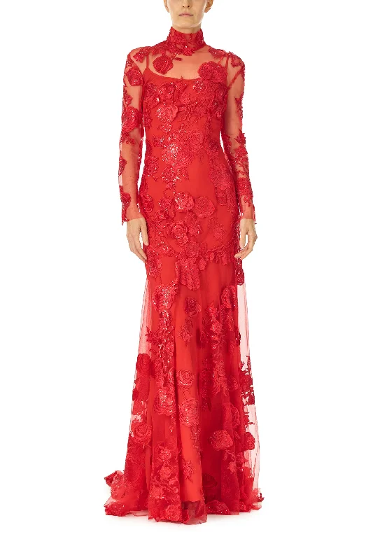 Price Rollback Long Sleeve Embroidered Tulle Gown