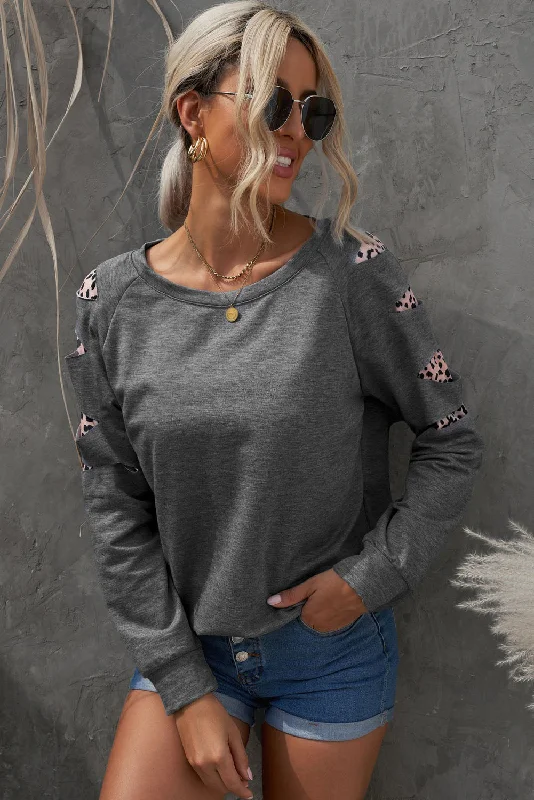 Grand Opening Sale Leopard Patchwork Raglan Sleeve Sweatshirt