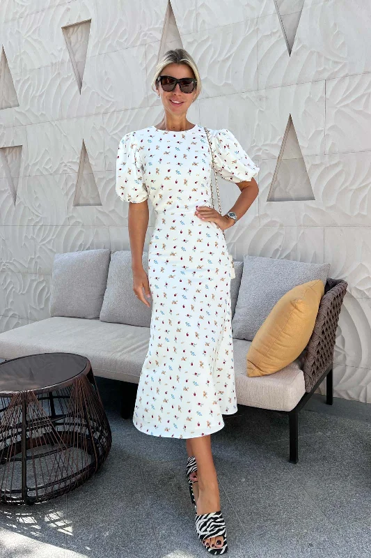 Super Savings Puff Sleeve Printed Midi Dress