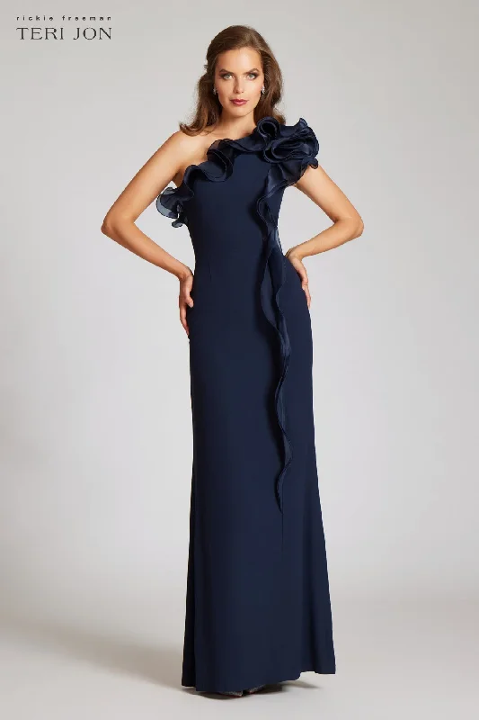 Blowout Sale Crepe Column Gown With Organza