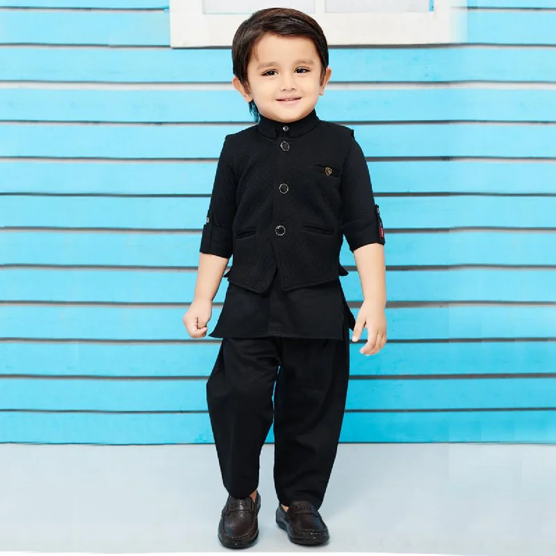 Amazing Deals Black Boys Kurta Pajama with Jacket