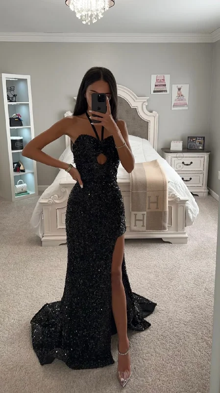 Final Markdown HALTER FITTED SEQUIN KEY HOLE FRONT GOWN