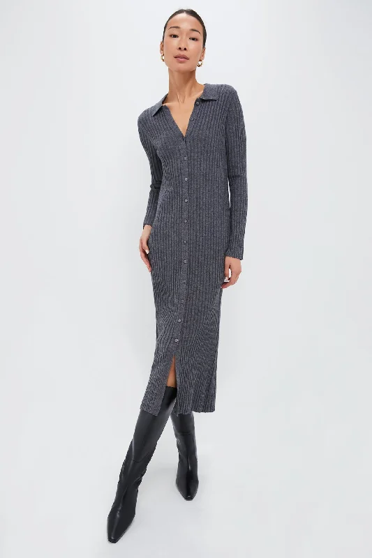 Medium Heather Gray Long Sleeve Alice Ribbed Dress