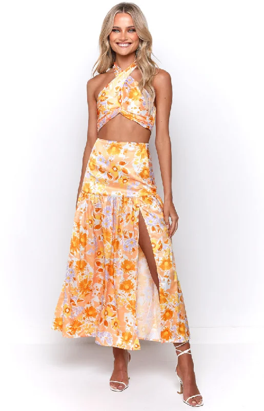 Deal Dash Juniper Orange Floral Maxi Skirt