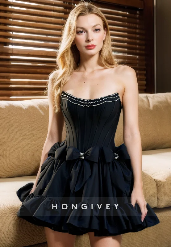 Overstock Black A-Line Bateau Strapless Beaded Bowknot Party Prom Evening Homecoming Dress Overstock Black A-Line Bateau Strapless Beaded Bowknot Party Prom Evening Homecoming Dress