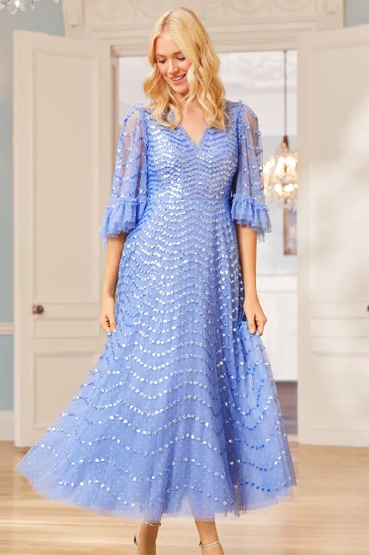 Flash Deals Shimmer Wave Gloss V-Neck Ankle Gown
