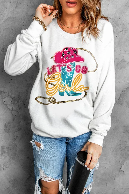 Major Savings LET'S GO GIRLS Graphic Round Neck Sweatshirt