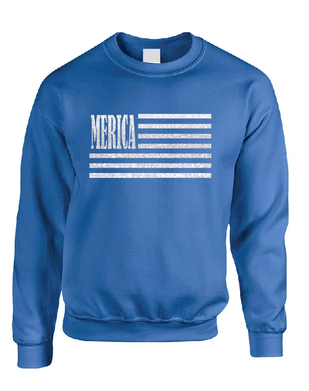 Stock Up and Save Adult Sweatshirt Merica Glitter White Flag 4th Of July USA
