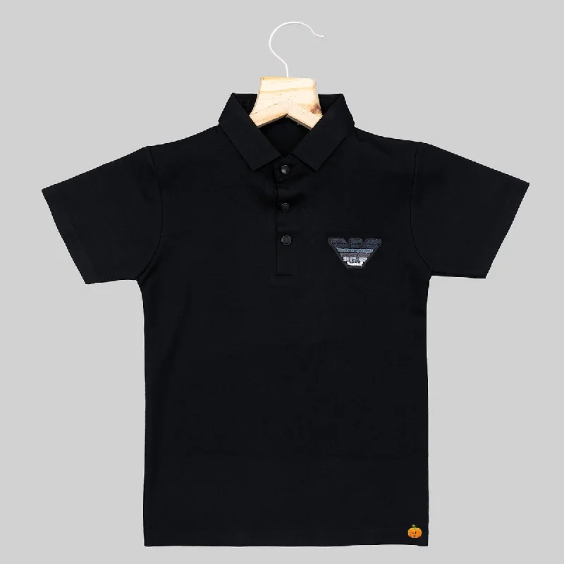 Act Fast Black Polo Collar T-shirt for Boys
