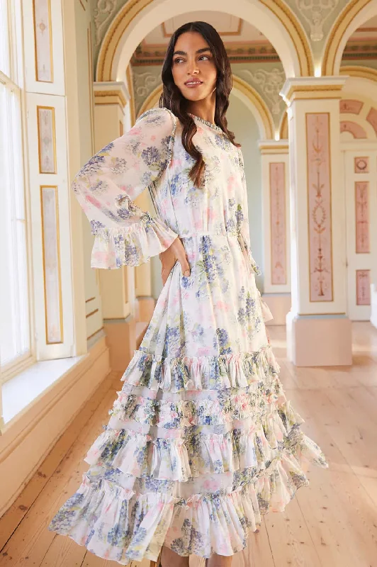 Incredible Offers Hydrangea Chiffon Round Neck Ankle Gown
