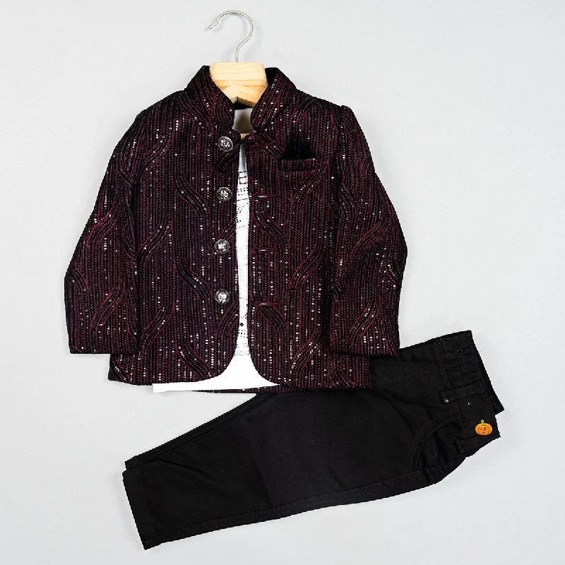 Savings Bonanza Wine & Navy Blue Sequin Jodhpuri Suit for Boys