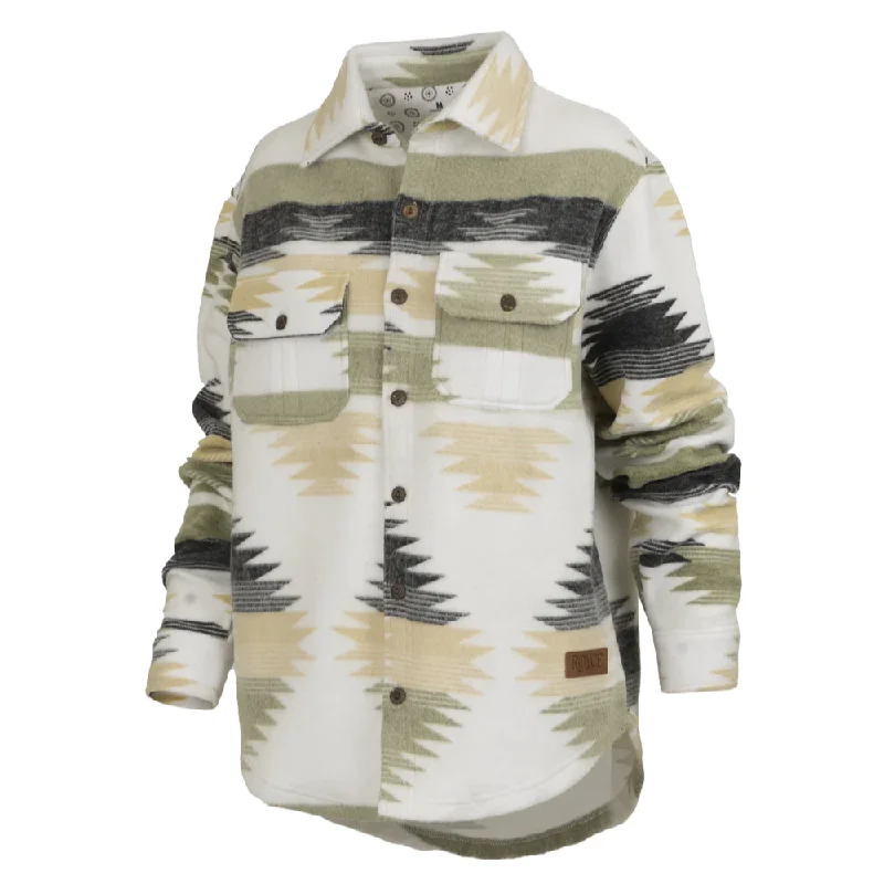 Limited Quantity Royce® Ladies Aztec Print White & Olive Green Shacket RDG69WR3SLD-WHT
