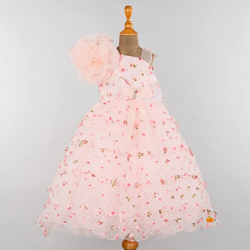Huge Savings Peach Scattered Flower Girlish Gown