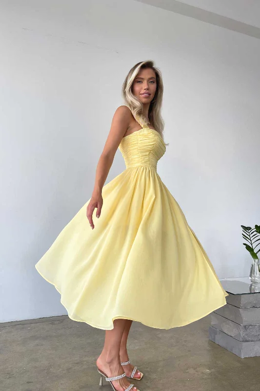 Savings Galore Draped Bodice Chiffon Midi Dress