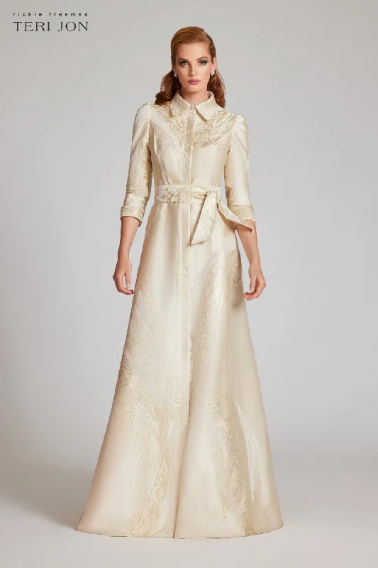 Super Sale Metallic Jacquard Shirtdress Gown