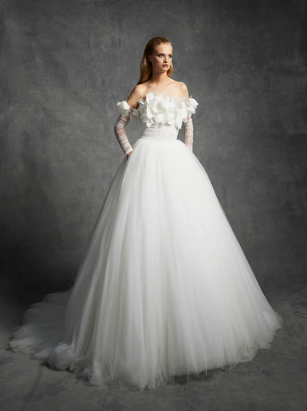 Quick Sale VRM351 - FEATHERED FLOWER A-LINE