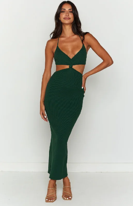 Special Buy Taya Green Lace Up Maxi Knit Dress