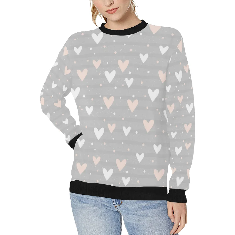 Heart pattern gray background Women's Crew Neck Sweatshirt