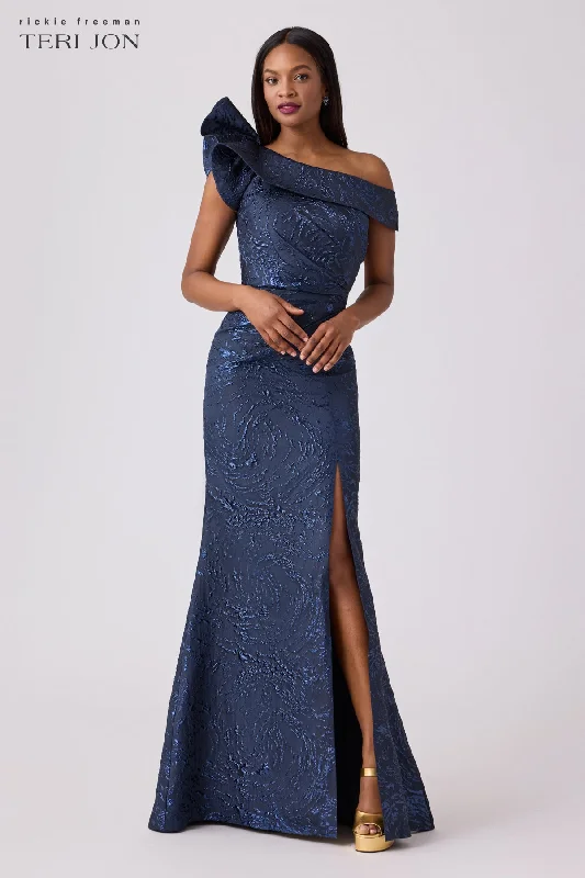 Limited Availability Swirl Jacquard Ruffle Gown