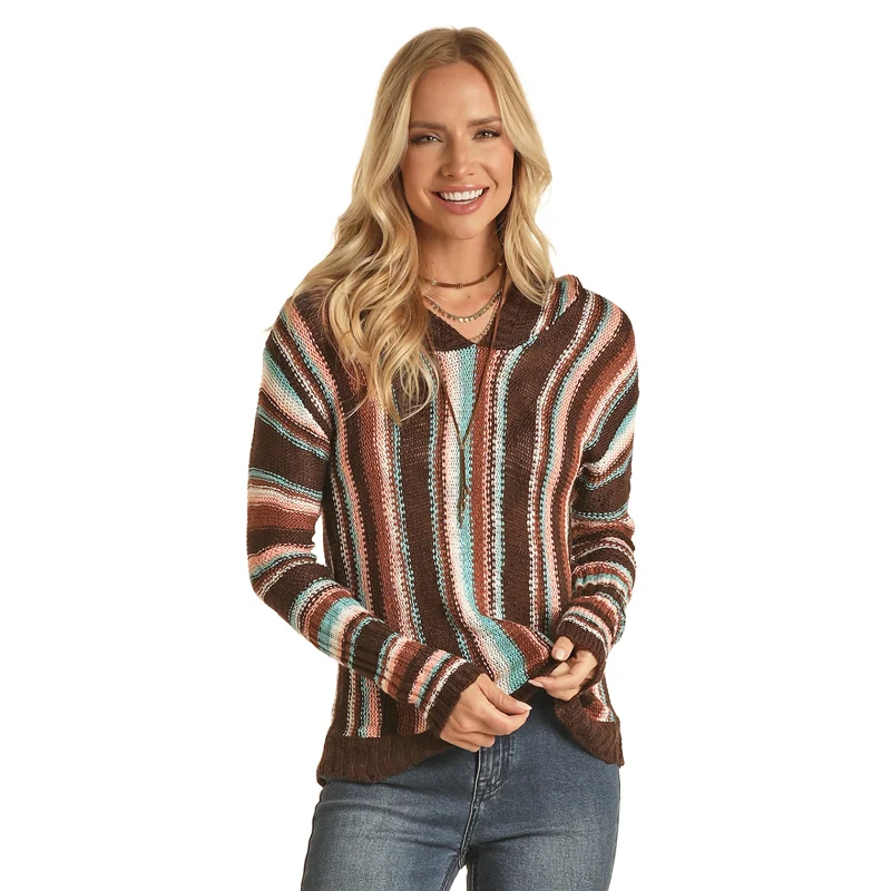 Panhandle® Ladies Boho Stripe Knit Rust Hoodie RRWT94R04P-90