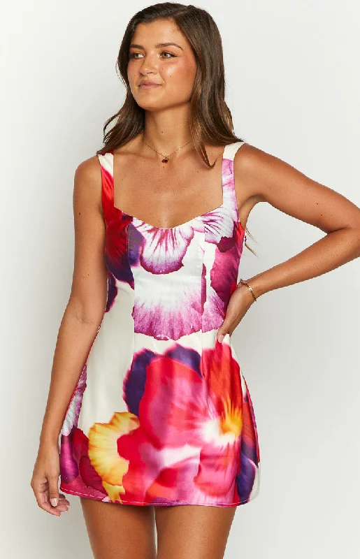 Bonus Savings Pansy Pink Floral Sleeveless Mini Dress