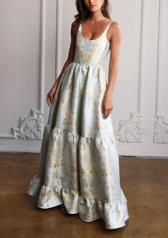 Blowout Sale The Avery Dress in Ballad Blue Baroque Floral
