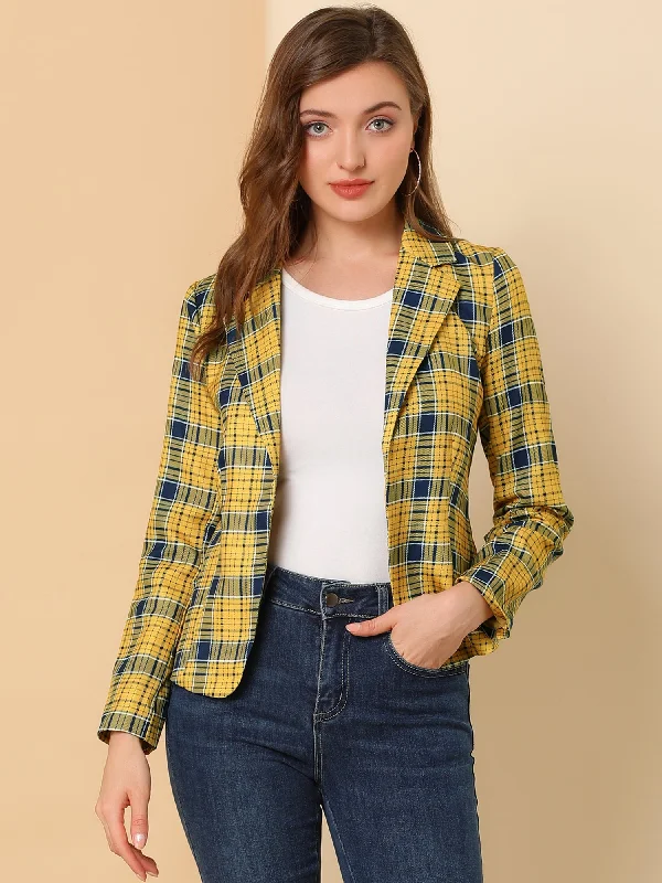 Today’s Deal Business Casual Open Front Notch Lapel Plaid Suit Blazer