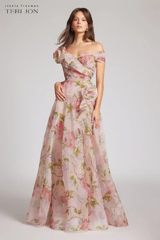 Clearance Sale Off the Shoulder Organza Floral Gown