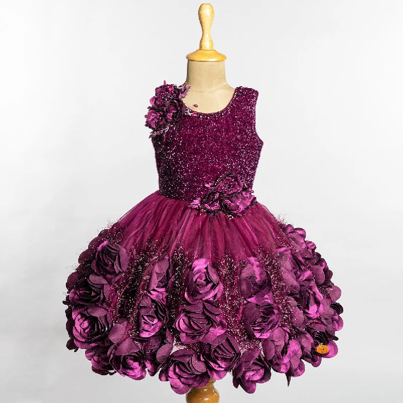 Final Sale Wine Floral Girls Frock