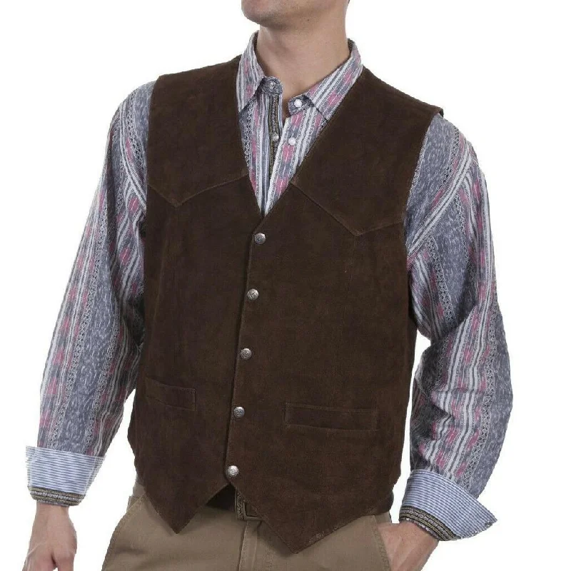 Final Clearance Scully Men's Brown Calf Suede Snap Front Western Vest 507-262