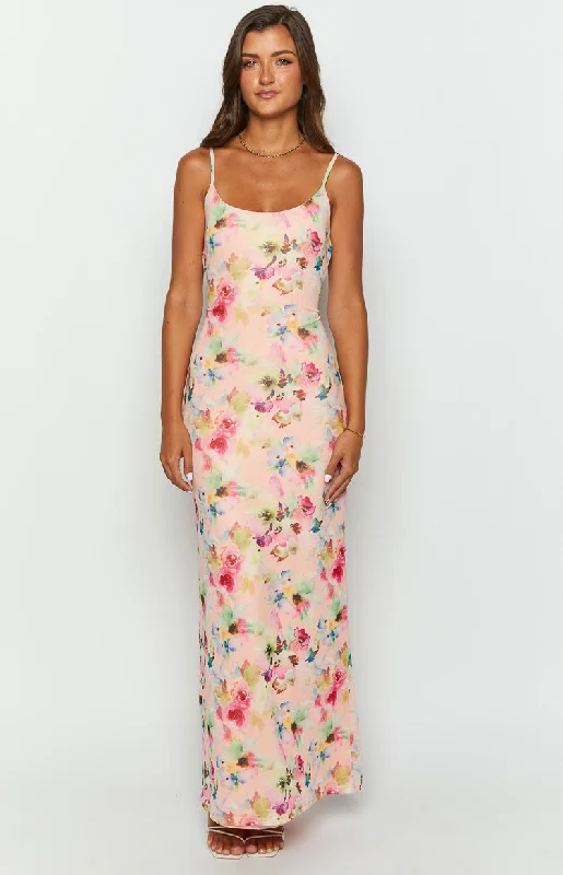 Limited Time Offer Aster Pink Floral Mesh Maxi Dress