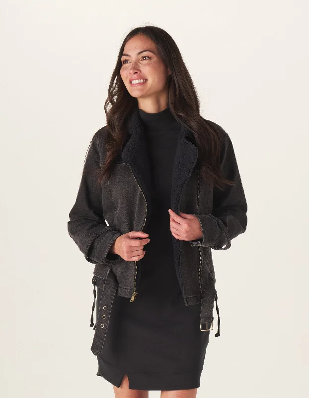 Savings Galore Denim Moto Jacket in Black