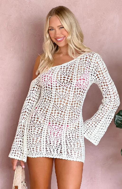Super Sale Riga White Long Sleeve Mini Dress