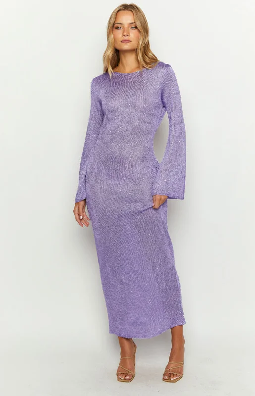 Price Drop Alert Kendrick Purple Sequin Knit Long Sleeve Maxi Dress