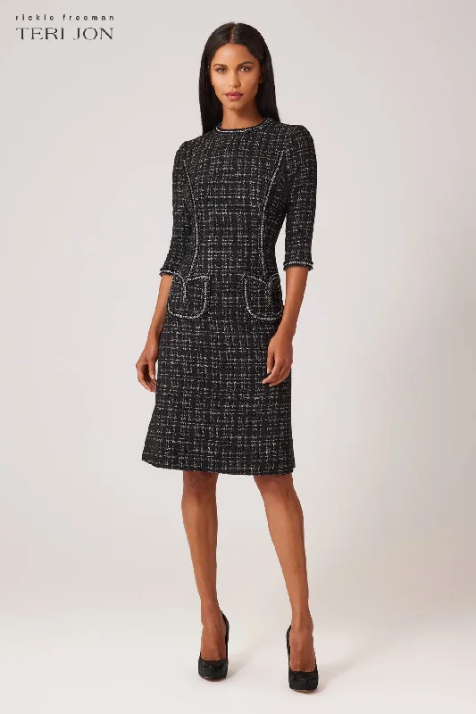 The Best Prices Metallic Plaid Boucle Chain Trim Dress