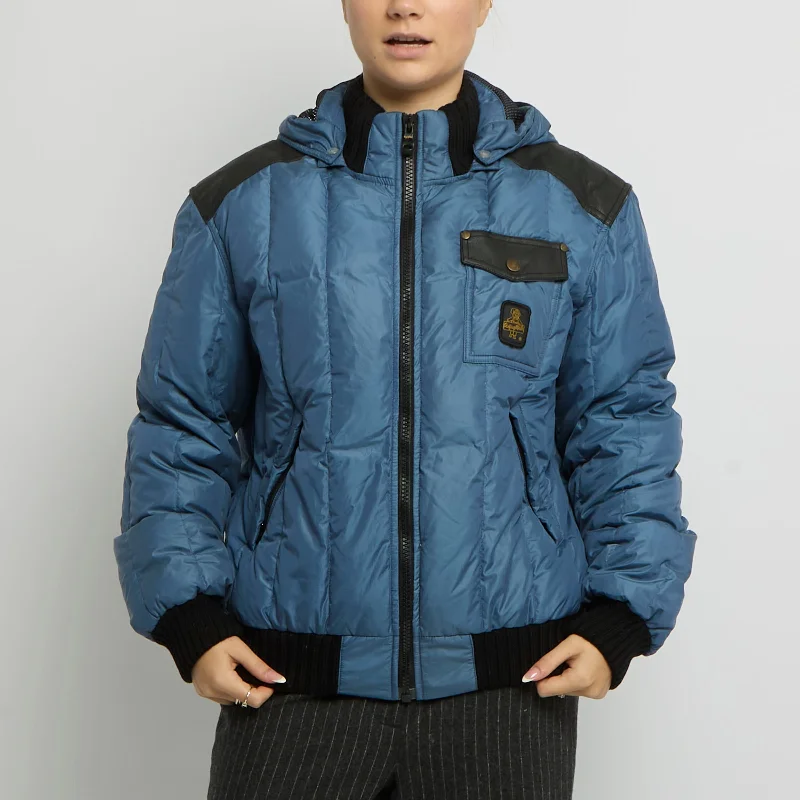 Can't Be Beat Hooded Leather Detail Puffer Jacket - UK 14