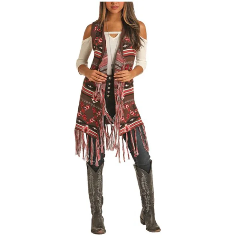 Lowest Price Powder River Outfitters Ladies Aztec Jacquard Fringe Vest