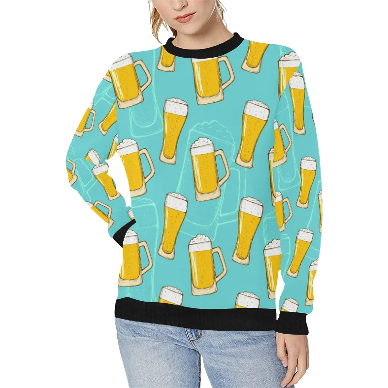 Lowest Prices Beer pattern green background Women's Crew Neck Sweatshirt