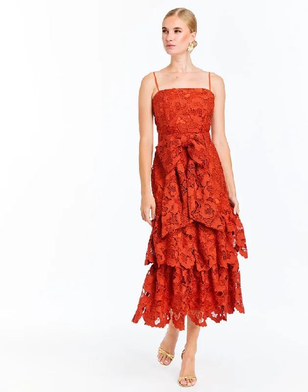 Quick Sale Vanessa Convertible™ Bow Midi Dress in Red Lace