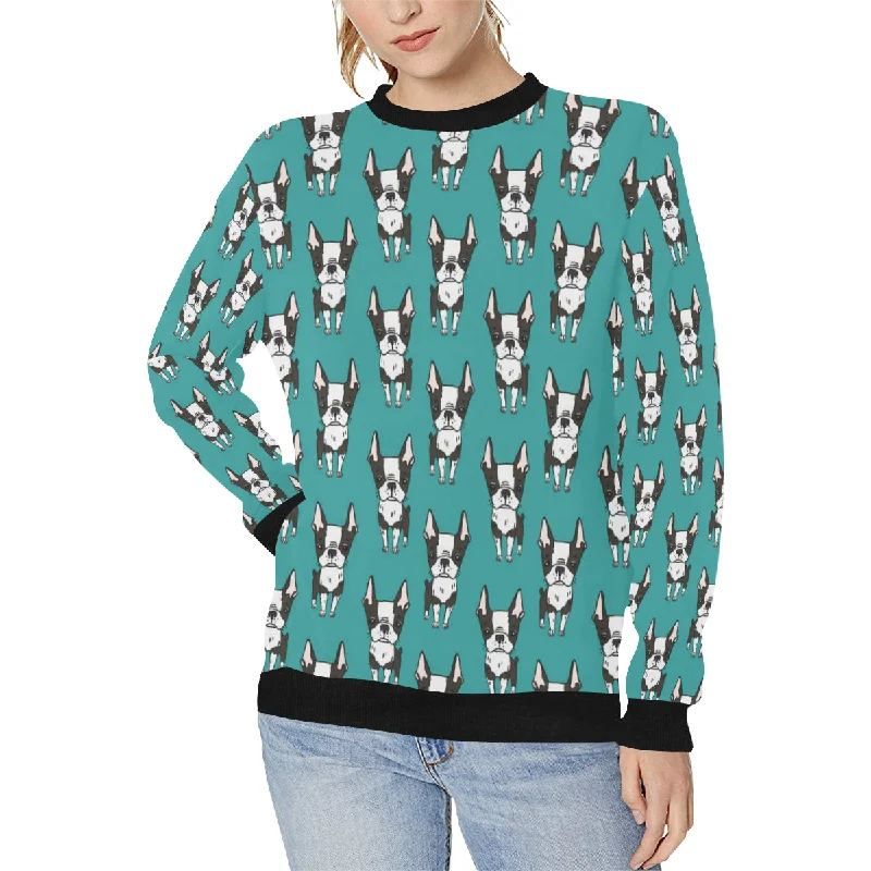 Hand drawn boston terrier dog pattern Women's Crew Neck Sweatshirt