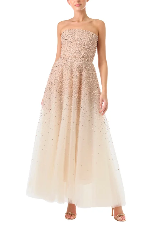 Online Only Pearl Embroidered Tulle Gown
