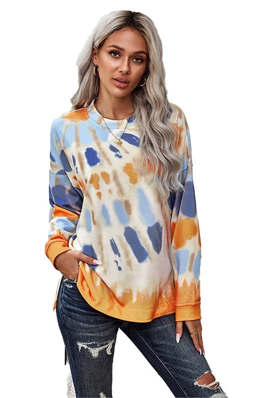 Quick Sale Tie-Dye Side Slit Long Sleeve Top