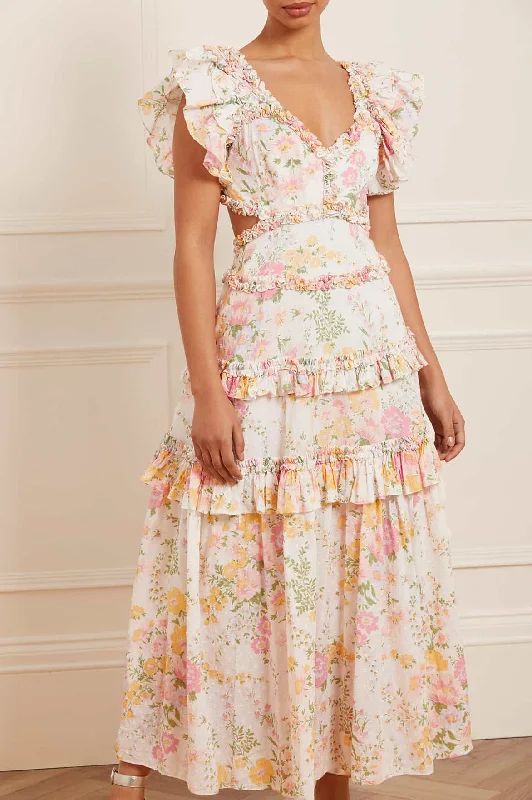 Price Fest Sunrise Bloom Backless Cotton Ankle Gown