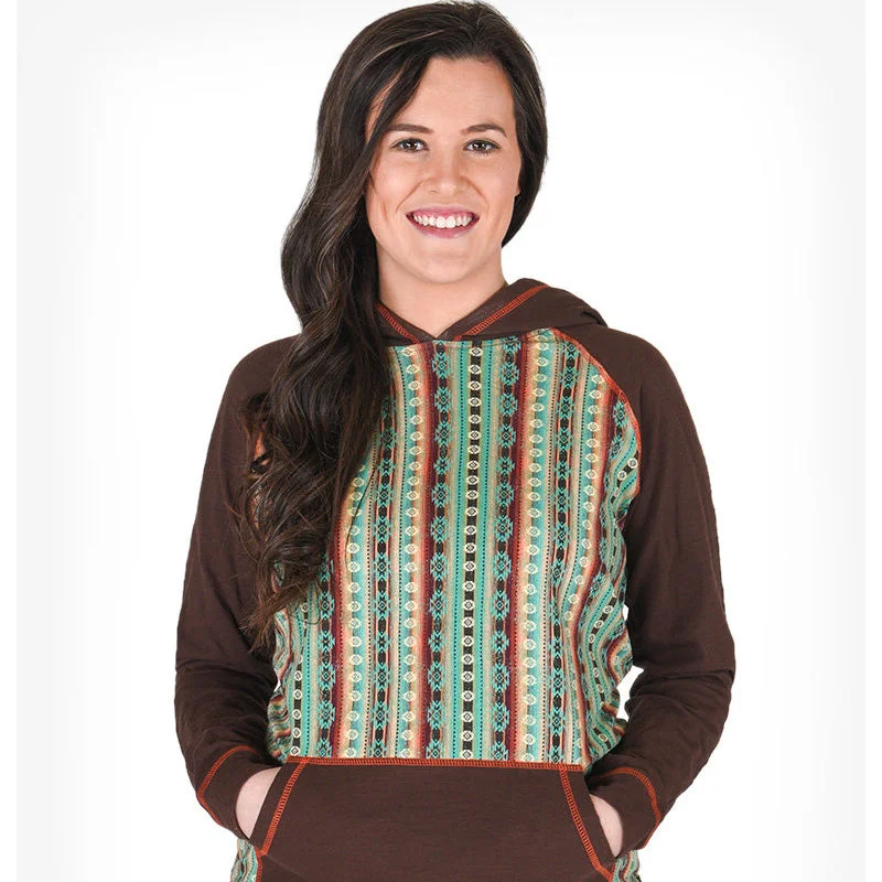 Sale Event Cowgirl Tuff Women's Brown Pullover with Coral Aztec