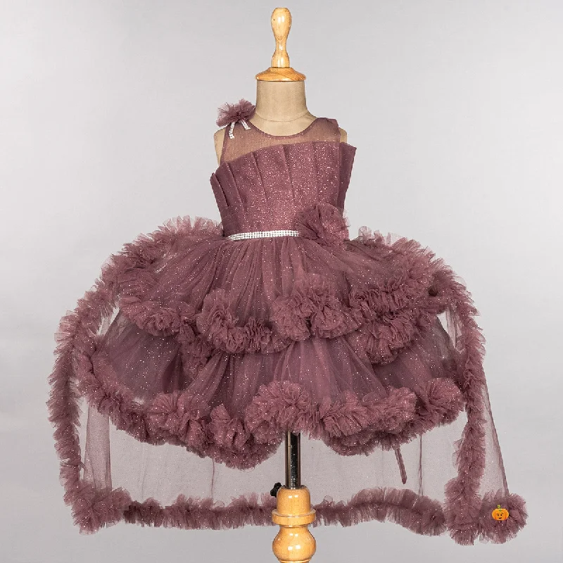 Reduced Prices Brown High Low Pattern Girls Frock