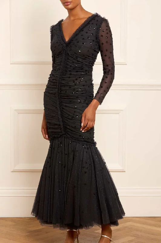 New Markdowns Scatter Sequin Long Sleeve Ankle Gown